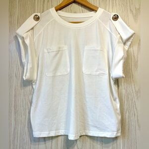 Shein White Top with two pockets and gold button accents Size S NWOT